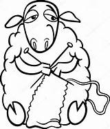 Sheep Coloring Lana Wolle Needles Izakowski Vektor Vettoriali Depositphotos Illustrazioni Illustrationen sketch template