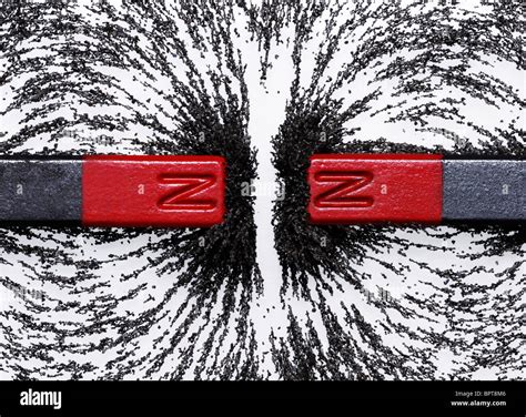 bar magnets  iron filings showing magnetic repulsion  stock photo  alamy