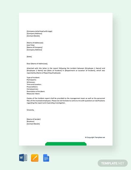 incident report letter template   word apple pages