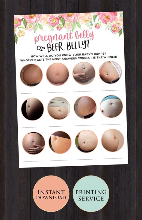 pregnant belly  beer belly baby shower game printable etsy