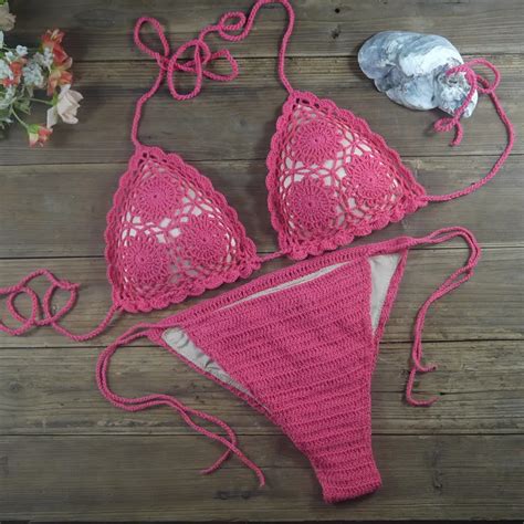 handmade crocheted bikini applique beach sexy womens padded swimwear