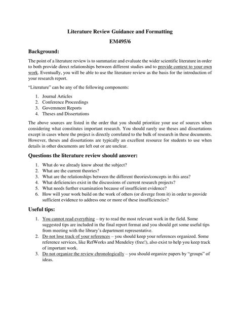 printable literature review templates  word excel