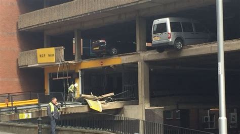 vehicles left dangling  car park collapses  nottingham car parking car post car