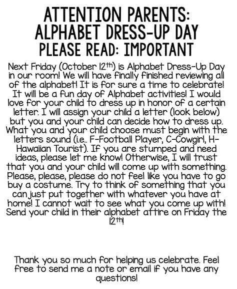 kindergarten alphabet dress  day october