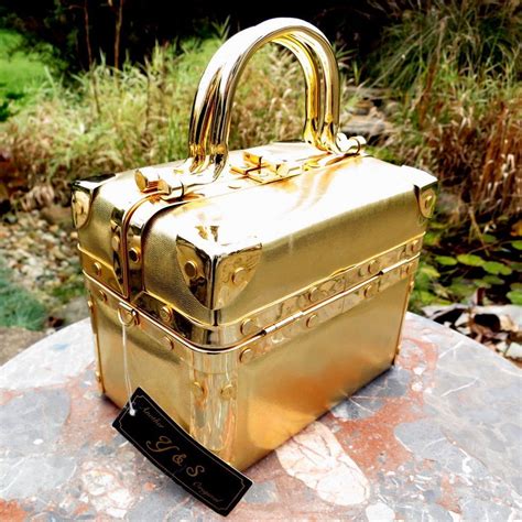 vintage train case purse ys original gold vinyl cosmetic trunk ps  removed