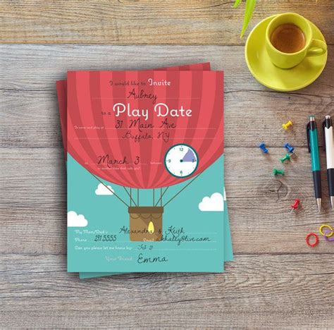 play date invitation colorful editable printable instant