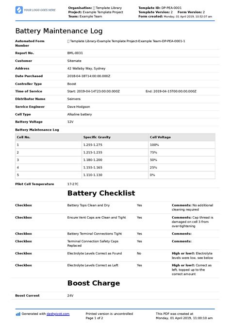 battery information sheet