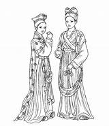 Coloring China Ancient Pages Beautiful Ladies Two Chinese Women Gown Colouring Netart Lady Japanese Traditional Printable People Coloringonly Oriental Adult sketch template