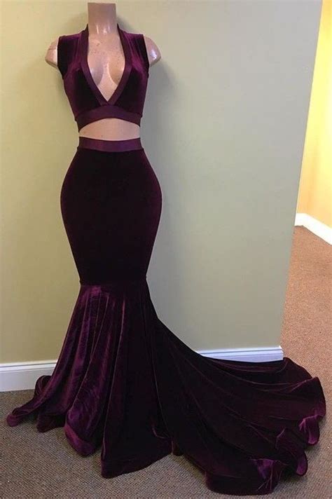 grape  piece prom dresses  neck sleeveless velvet evening gowns velvet evening gown