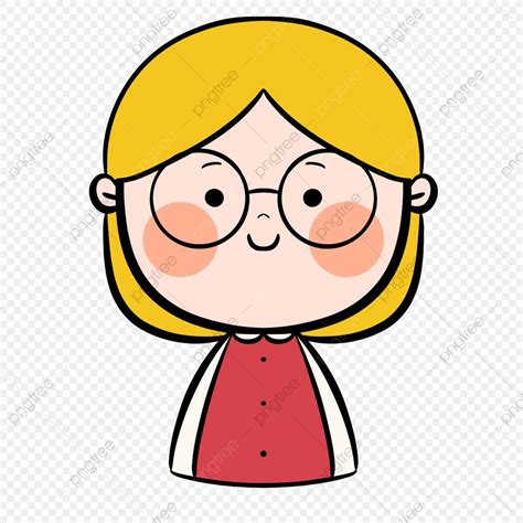 cute female teacher  glasses yellow cartoon head avatar png