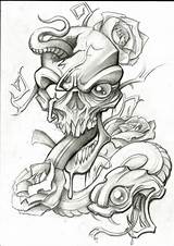 Snake Skull Drawings Tattoo Drawing Designs Tattoos Skulls Stencils School Evil Deviantart Sketch Sketches Sleeve Cool Fonts Lettering Inspiration Dark sketch template