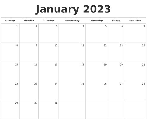january  blank monthly calendar