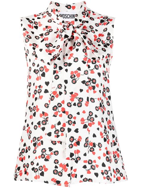 Moschino Floral Print Pussy Bow Collar Top Farfetch