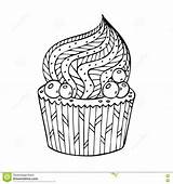 Cupcake Coloring Adults Zentangle Illustration Doodle Vector Book Preview sketch template