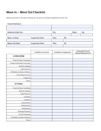 move  checklist samples tenant cleaning inspection