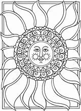 Coloring Moon Pages Sun Stars Adult Printable Eclipse Mandala Solar Drawing Books Adults Colouring Star Dover Color Celestial Getcolorings Phases sketch template