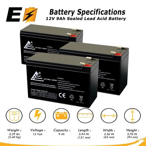 3 Packs 12 Volt 9ah Rechargeable Sealed Lead Acid Agm Battery Terminal