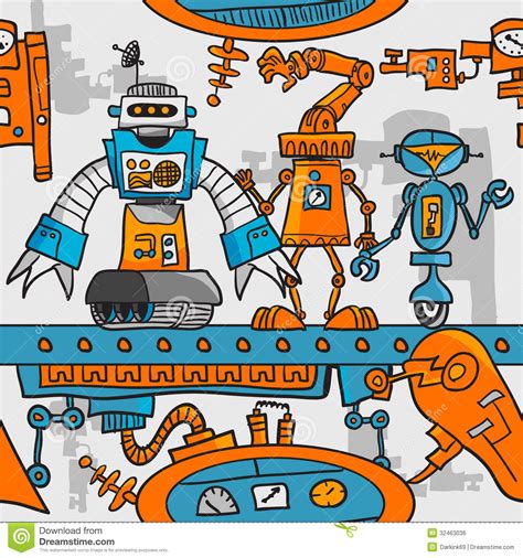 seamless pattern cartoon robots on the assembly royalty free stock image image 32463036