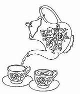 Tea Set Coloring Pages Cup Rose Party Adult Colouring Drawing Coffee Embroidery Sheets Cake Food Kettle Teapot Crafts Color Getcolorings sketch template