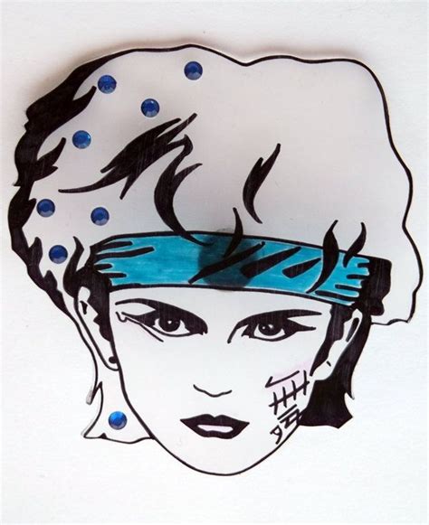 steve strange visage illustrated shrink plastic statement brooch badge lapel pin new romantics