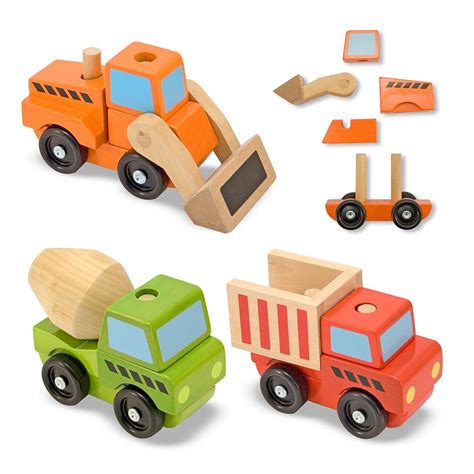 melissa doug stacking construction vehicles wooden toy set amazoncouk toys games