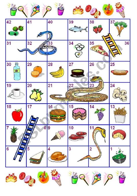 food snakes  ladders worksheet juegos  aprender ingles juegos