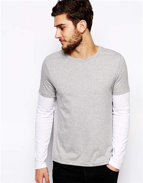 asos long sleeve  shirt  double layer  gray  men lyst