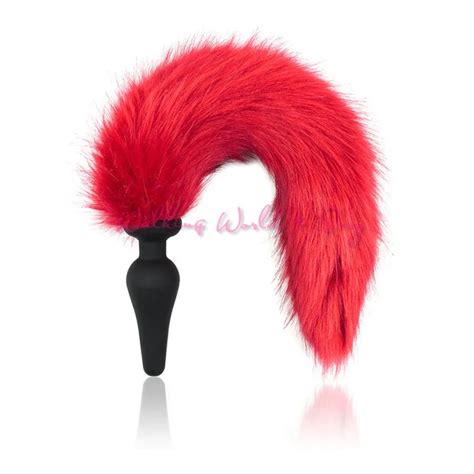 4x10cm Red Fox Tail Anal Plug Silicone Butt Plug Anus Insert Stopper