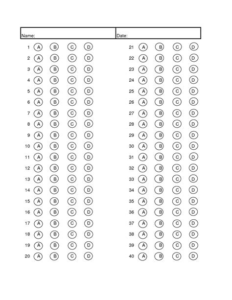 printable answer sheet