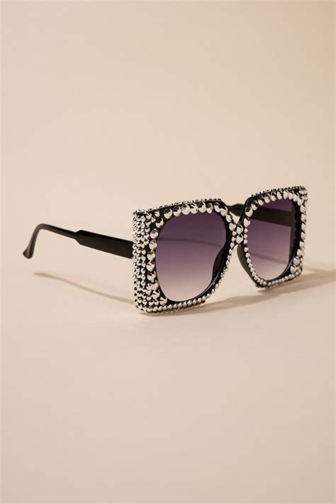 oversized rhinestone sunglasses well crafted black silver round frame