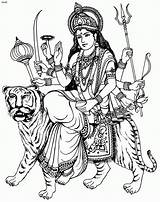 Durga Maa Devi Coloring Sketch Mata Hindu Ji Puja Hinduism Saraswati sketch template