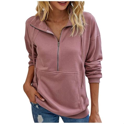 collar zipper sweatshirts women warm long sleeve tops ladies pocket