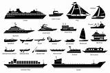 Water Boats Different List Ships Type Transportation Set Airboat Icon Vector Illustrations Stock Artwork Small Sailing Trawler Yacht Ferry Sailboat sketch template
