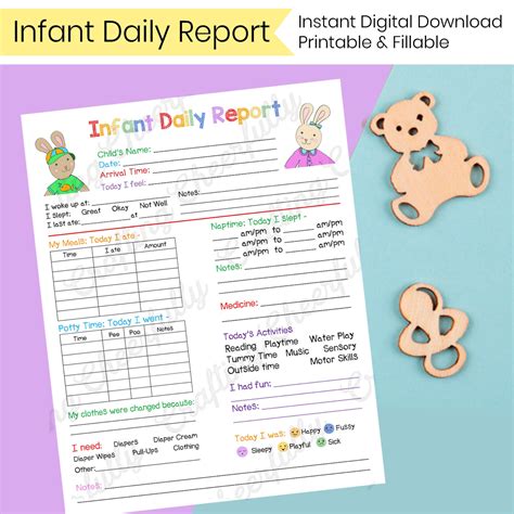 infant daily report  home preschool daycare nanny log  daycare