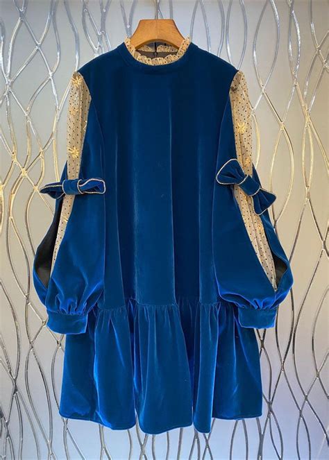 french blue tulle patchwork velour shift dresses spring shift dress