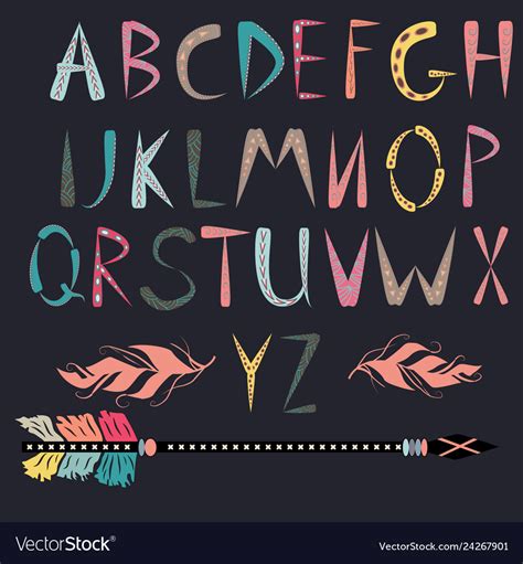 ethnic font native american indian alphabet set vector image
