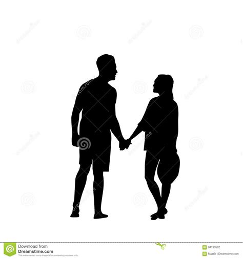 black silhouette romantic couple holding hands full length isolated