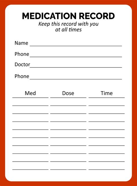 printable medication list card medication list medical