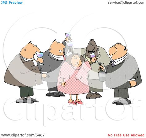 Obese Men And A Woman Drinking Wine At A Party Clipart