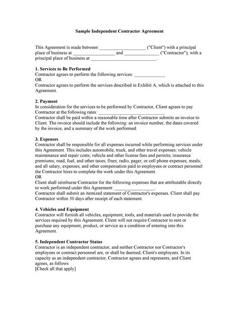 free independent contractor agreement templates printable samples hot