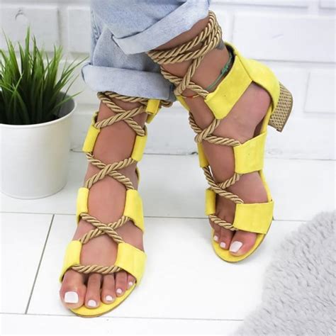 women pumps fashion heels lace up high sandals for summer shoes