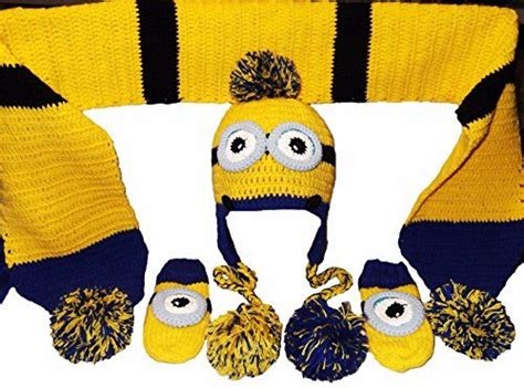 minions knitted laplander w pom poms scarf and gloves set read more