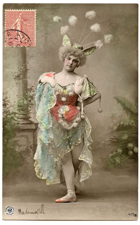 old french photo crazy fun dancer with pom pom hat the
