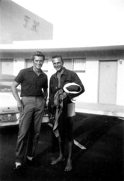 Candid Shot Of Clint Eastwood And Eric Fleming Outside A Hotel