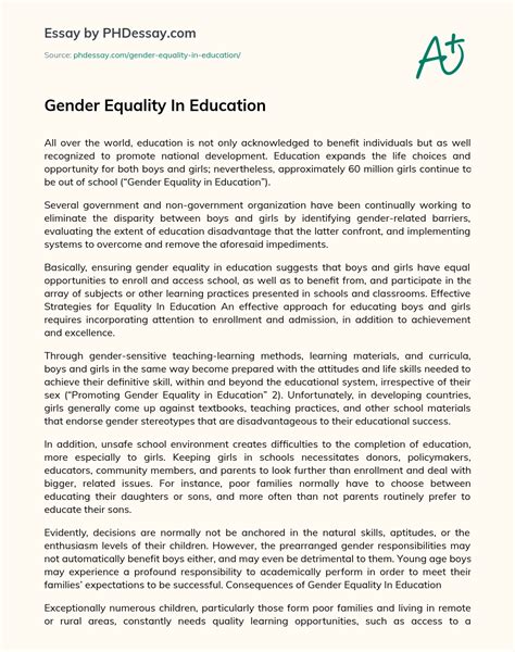 gender equality in education persuasive and thesis essay example