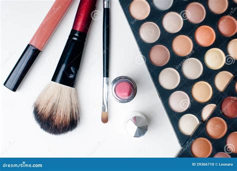 colorful eyeshadows lipstick  makeup brushes stock photo image  makeup glamour