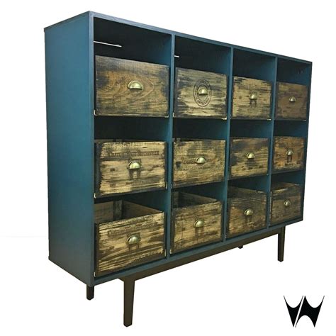record cabinet  drawers vinyl storage unit reclaimed wine crates