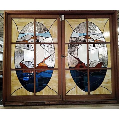 Antique Sailboat Stained Glass 61 X 49 5 Hinged Windows