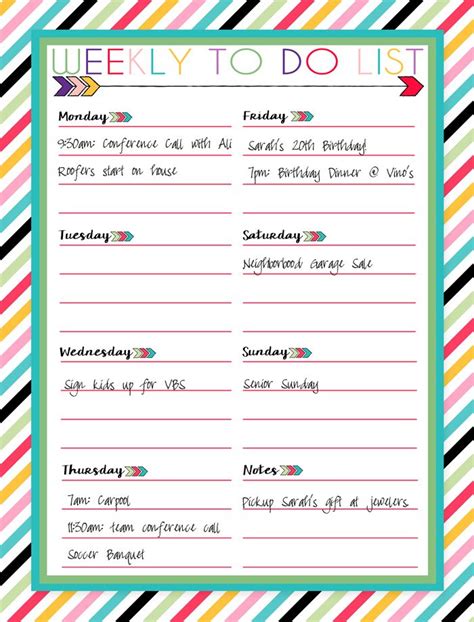 weekly   list  colorful stripes