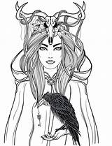 Coloring Pages Horror Book Books Tattoo Adult Halloween Adults Printable Colouring Fairy Witch Woman Amazon Women Print Death Shaman Skull sketch template